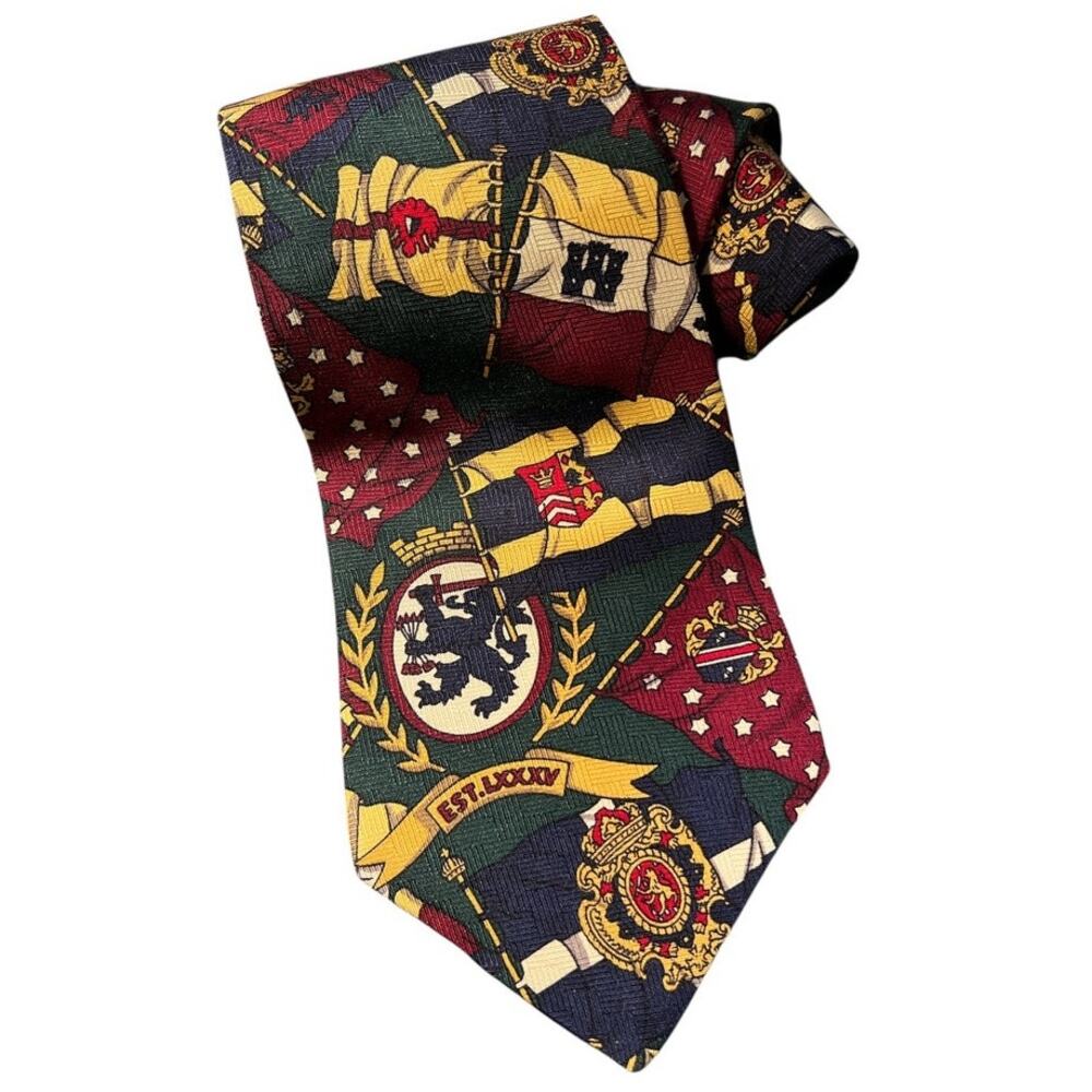 Vintage 90s 00s Tommy Hilfiger Silk Neck Tie Navy Green Red Gold Academia Preppy